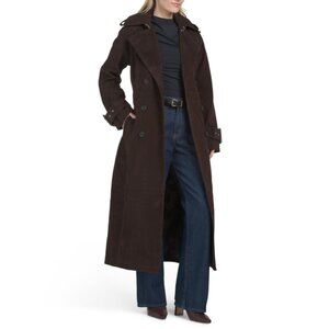 AVEC LES FILLES Chocolate Faux Suede Maxi Trench Coat